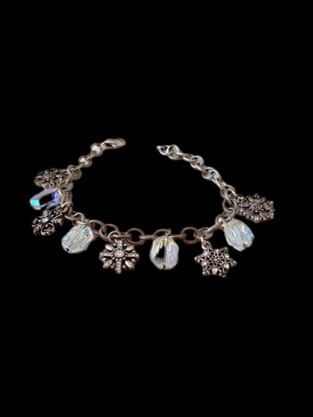 Brighton SNOW DIVA Snowflake Charm Bracelet Silver Plated Clear Crystal 7 To 8 “